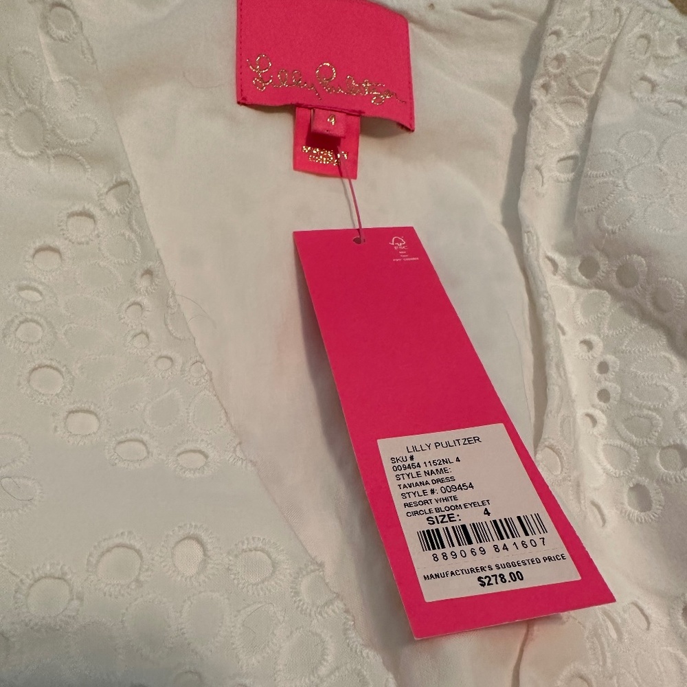 New Lilly Pulitzer Taviana Long Sleeve Eyelet cotton Dress White Size 4 - Picture 10 of 10